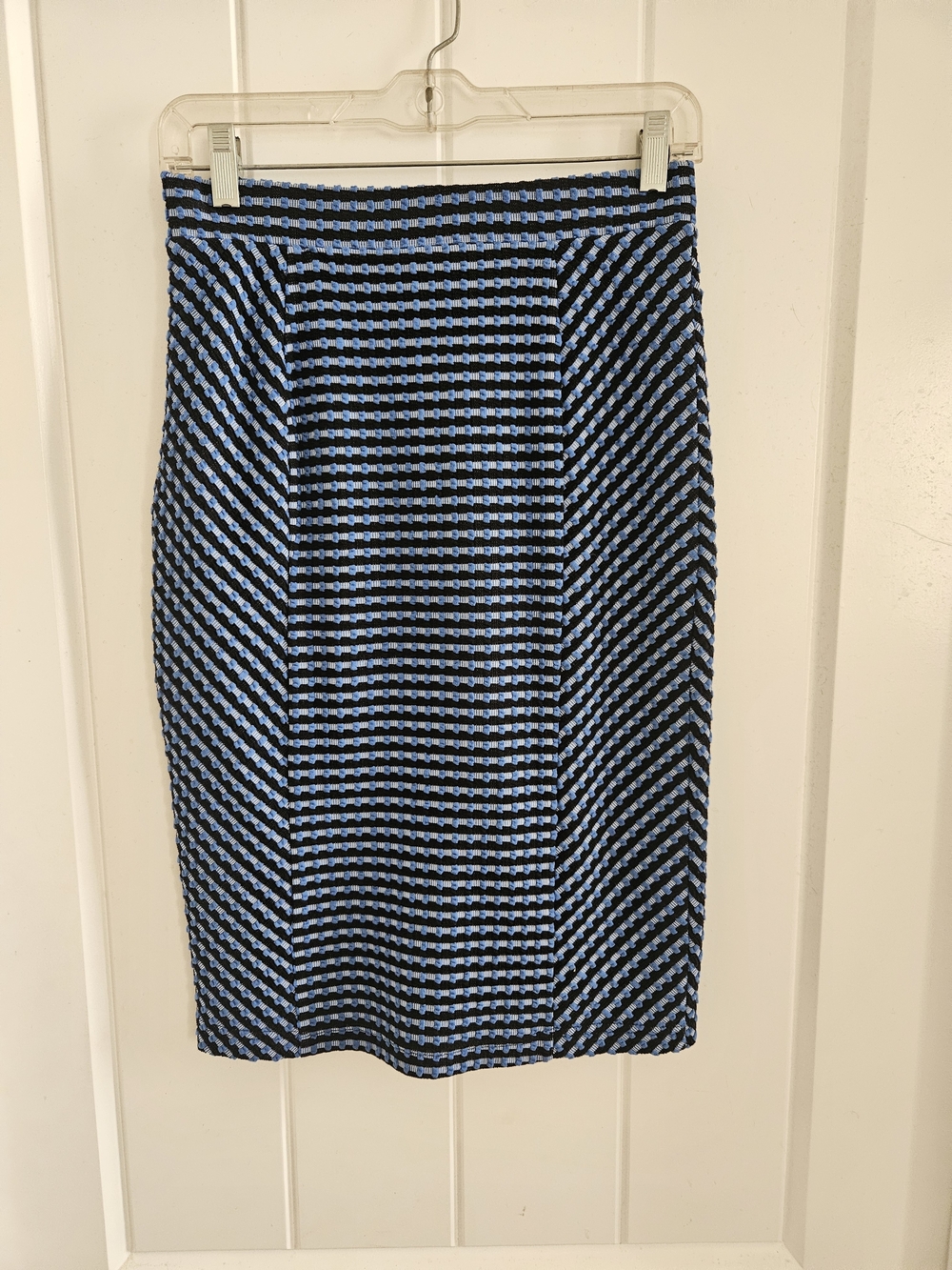 Maeve Black and Blue Patterned Pencil Skirt